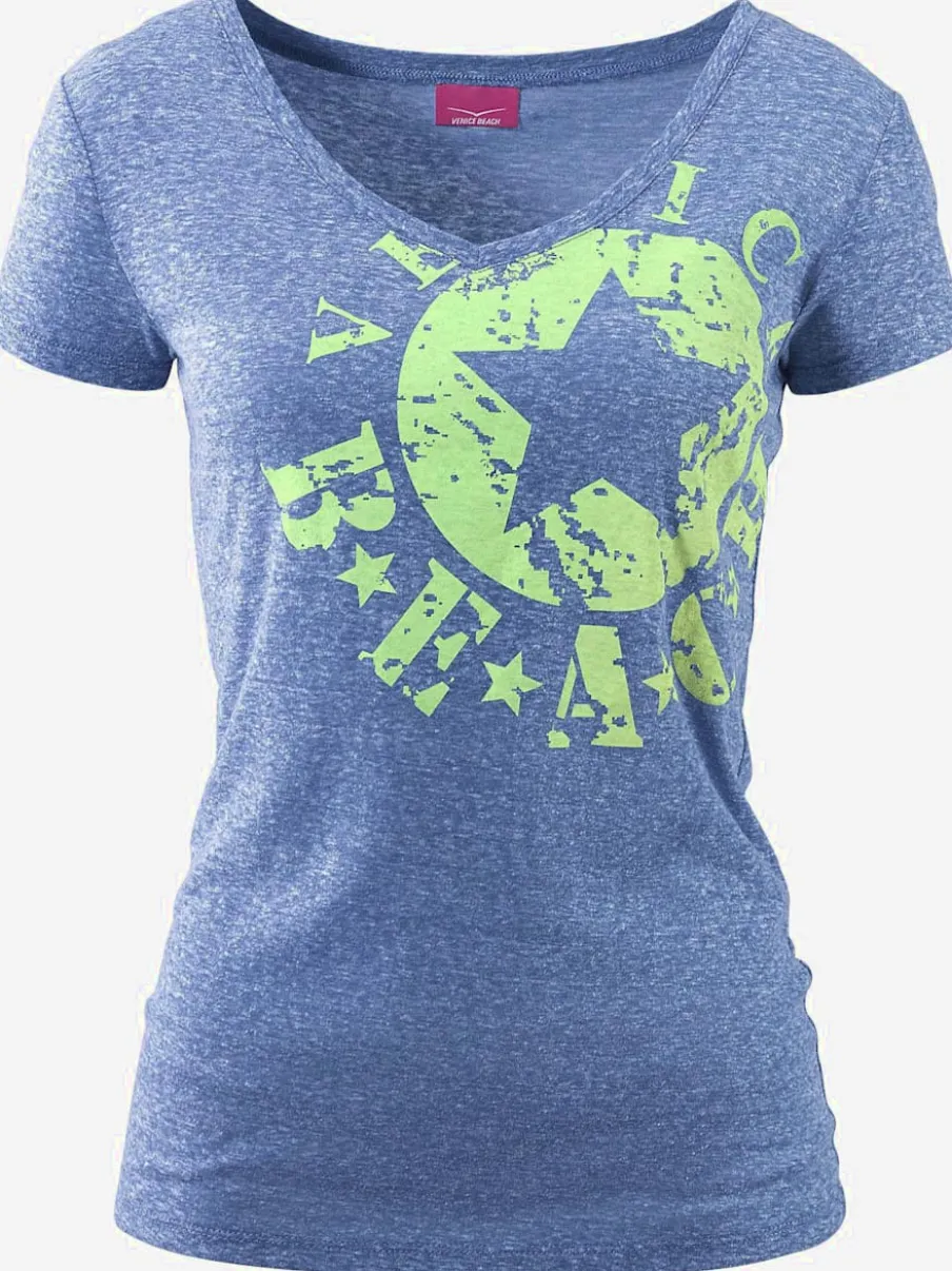 T-shirt de plage en V avec imprimé graphique sur le devant