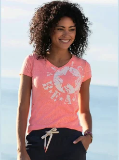 T-shirt de plage en V avec imprimé graphique sur le devant
