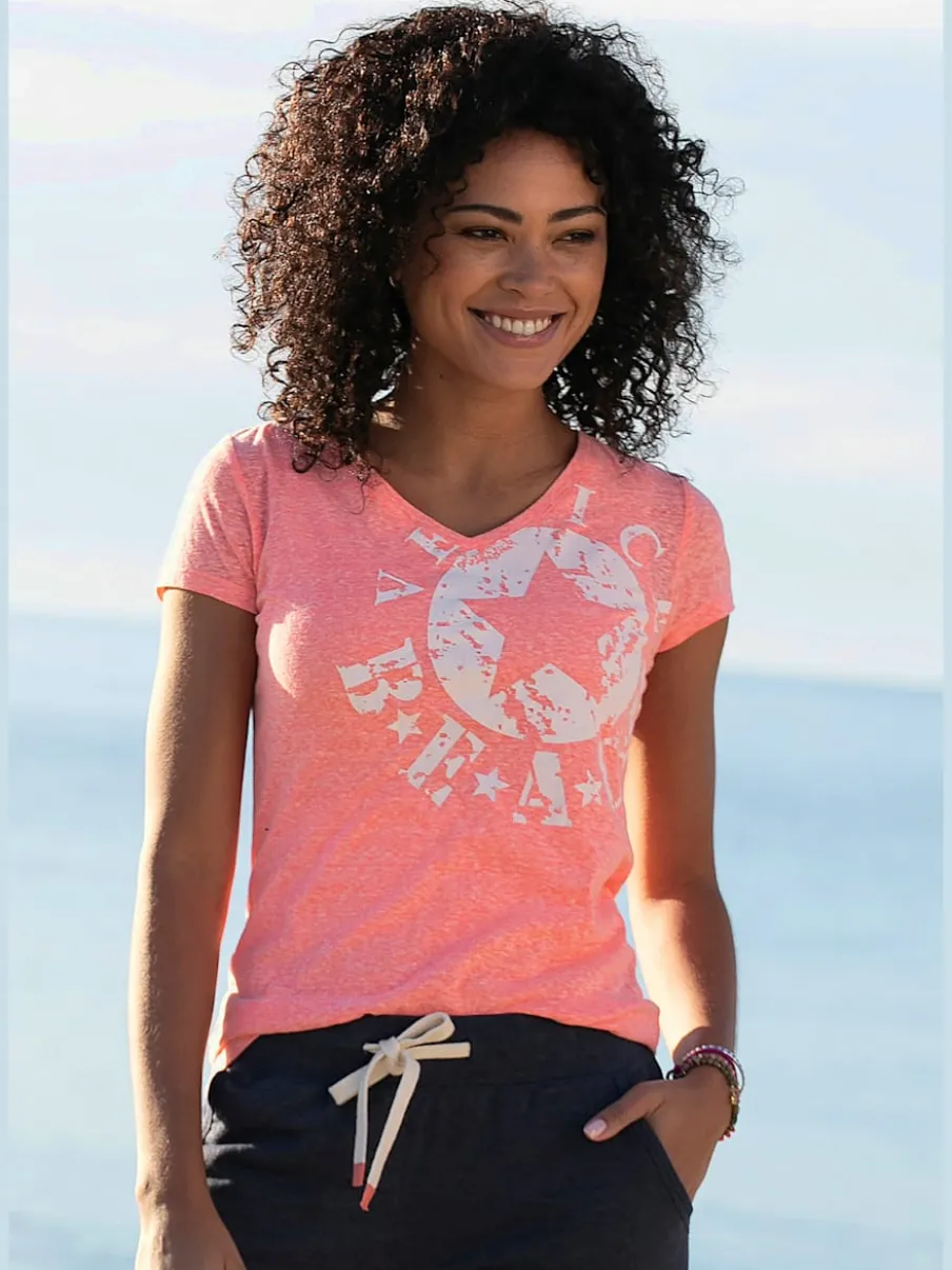 T-shirt de plage en V avec imprimé graphique sur le devant