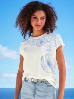 T-shirt doux avec imprimé placé et détails brillants