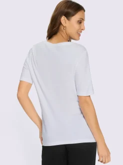 T-shirt doux col rond avec feuilles pailletées devant
