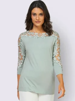T-shirt doux et souple avec dentelle aux manches