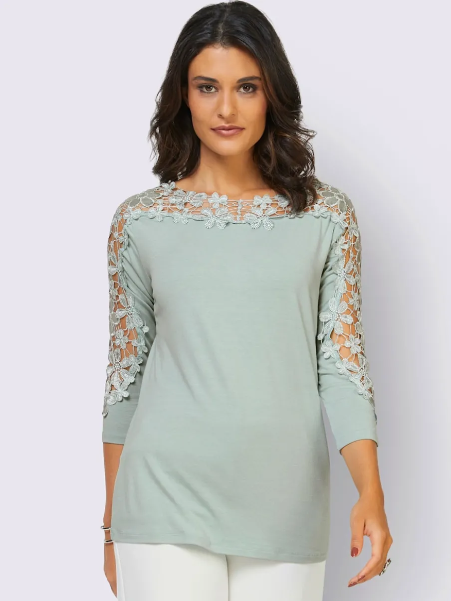 T-shirt doux et souple avec dentelle aux manches