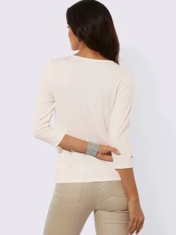 T-shirt à empiècement en dentelle avec encolure ronde et manches 3/4