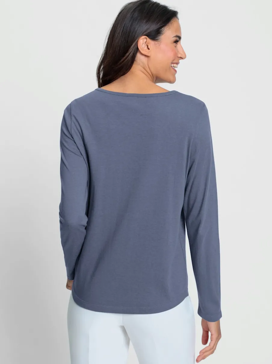 T-shirt empiecement dentelle col arrondi manches longues