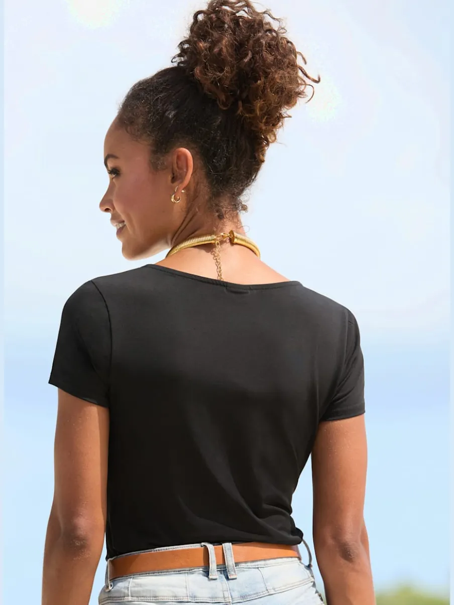 T-shirt à encolure carrée et manches ajustées en matière extensible