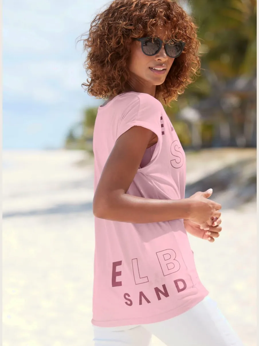 T-shirt à encolure côtelée avec logo imprimé devant