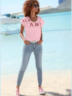 T-shirt à encolure côtelée avec logo imprimé devant