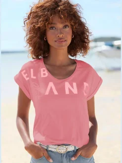 T-shirt à encolure côtelée avec logo imprimé devant
