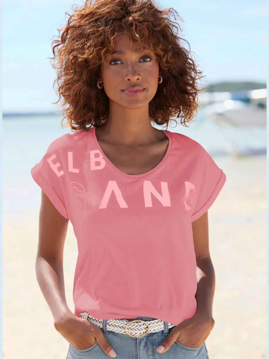 T-shirt à encolure côtelée avec logo imprimé devant