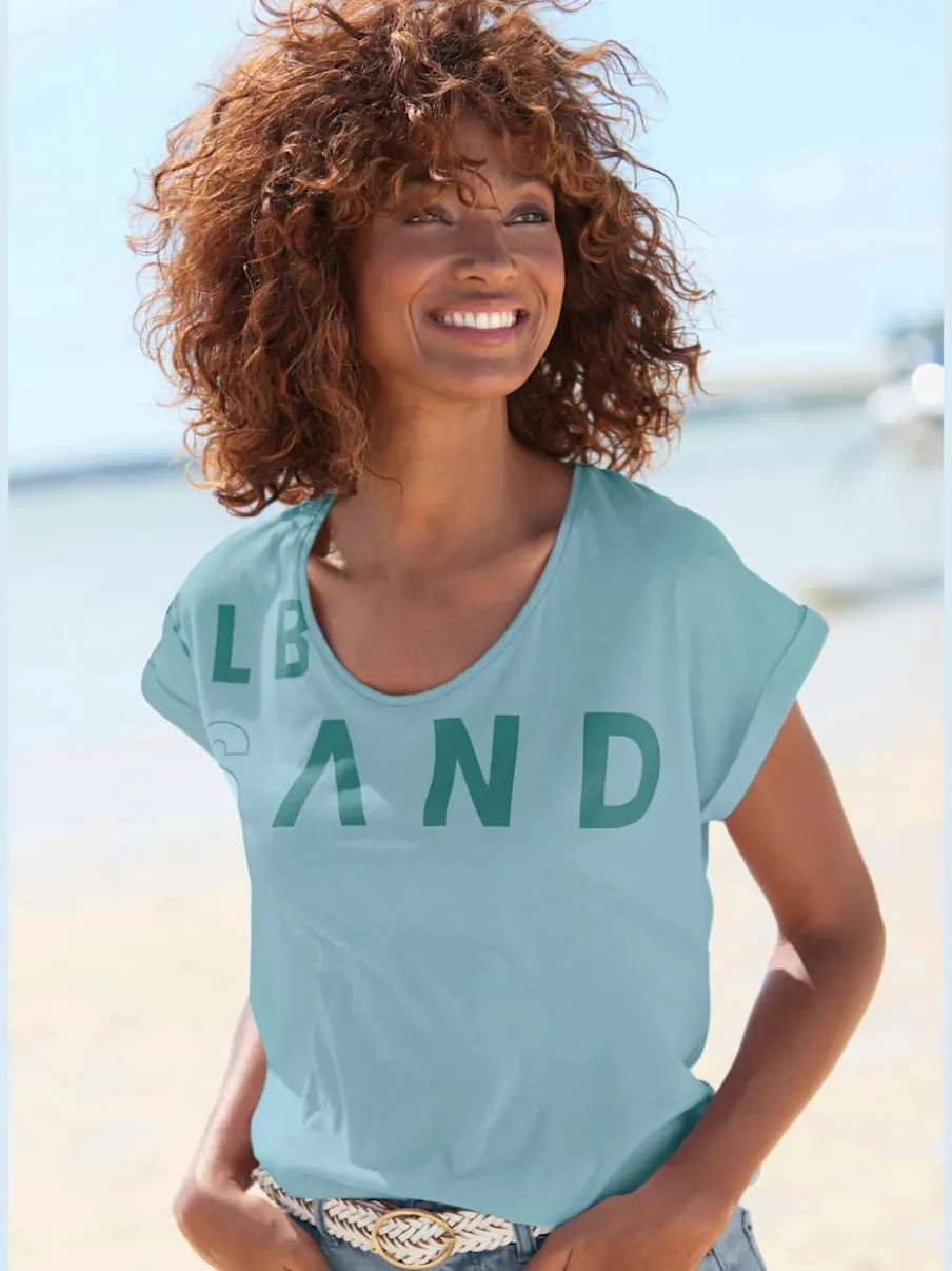 T-shirt à encolure côtelée avec logo imprimé devant