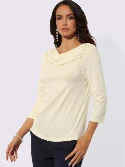 T-shirt à encolure en U avec fronces aux épaules et manches 3/4