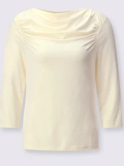 T-shirt à encolure en U avec fronces aux épaules et manches 3/4