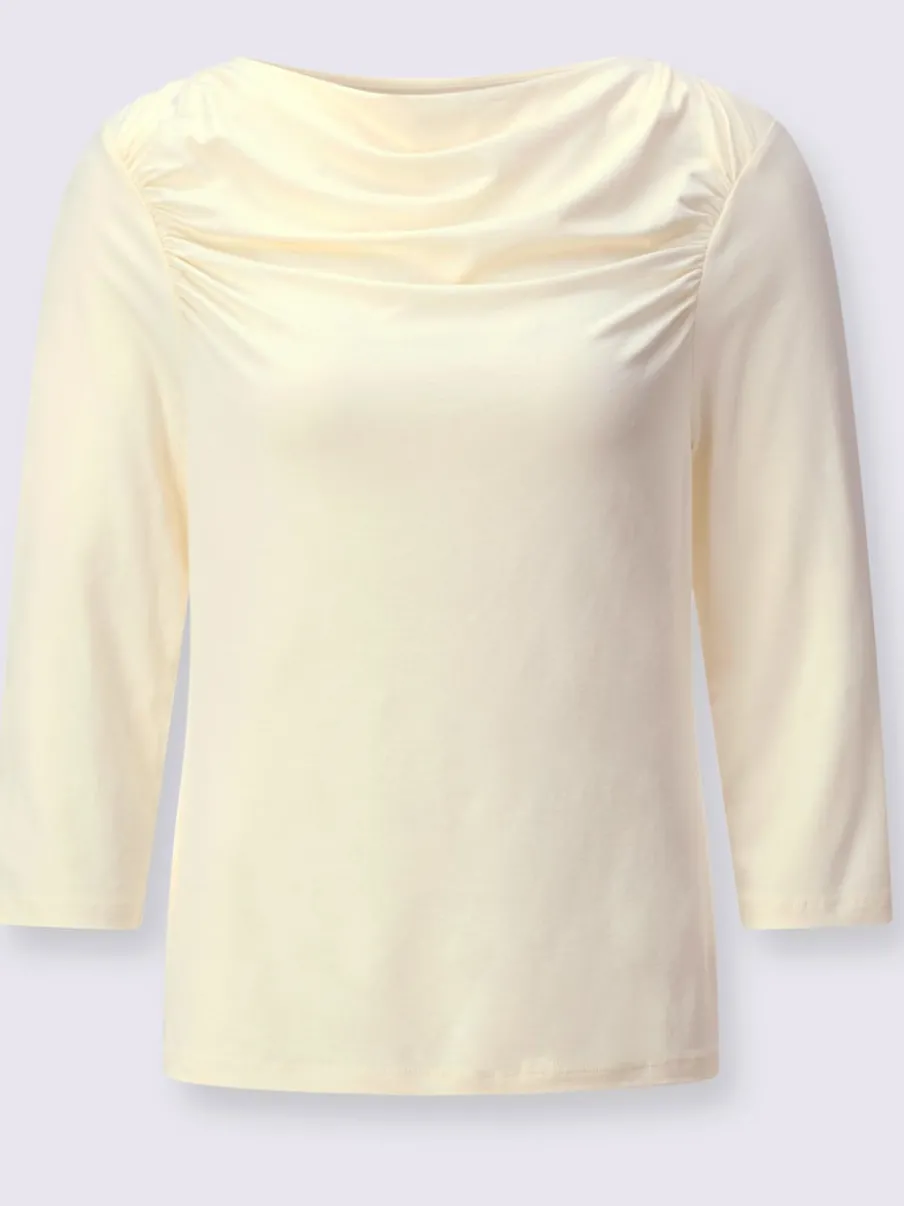 T-shirt à encolure en U avec fronces aux épaules et manches 3/4