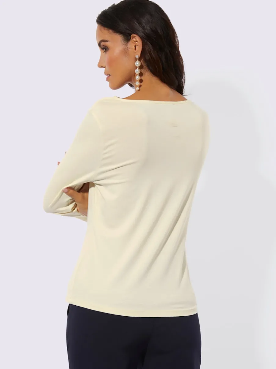 T-shirt à encolure en U avec fronces aux épaules et manches 3/4