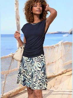 T-shirt à encolure en U avec fronces latérales en jersey extensible