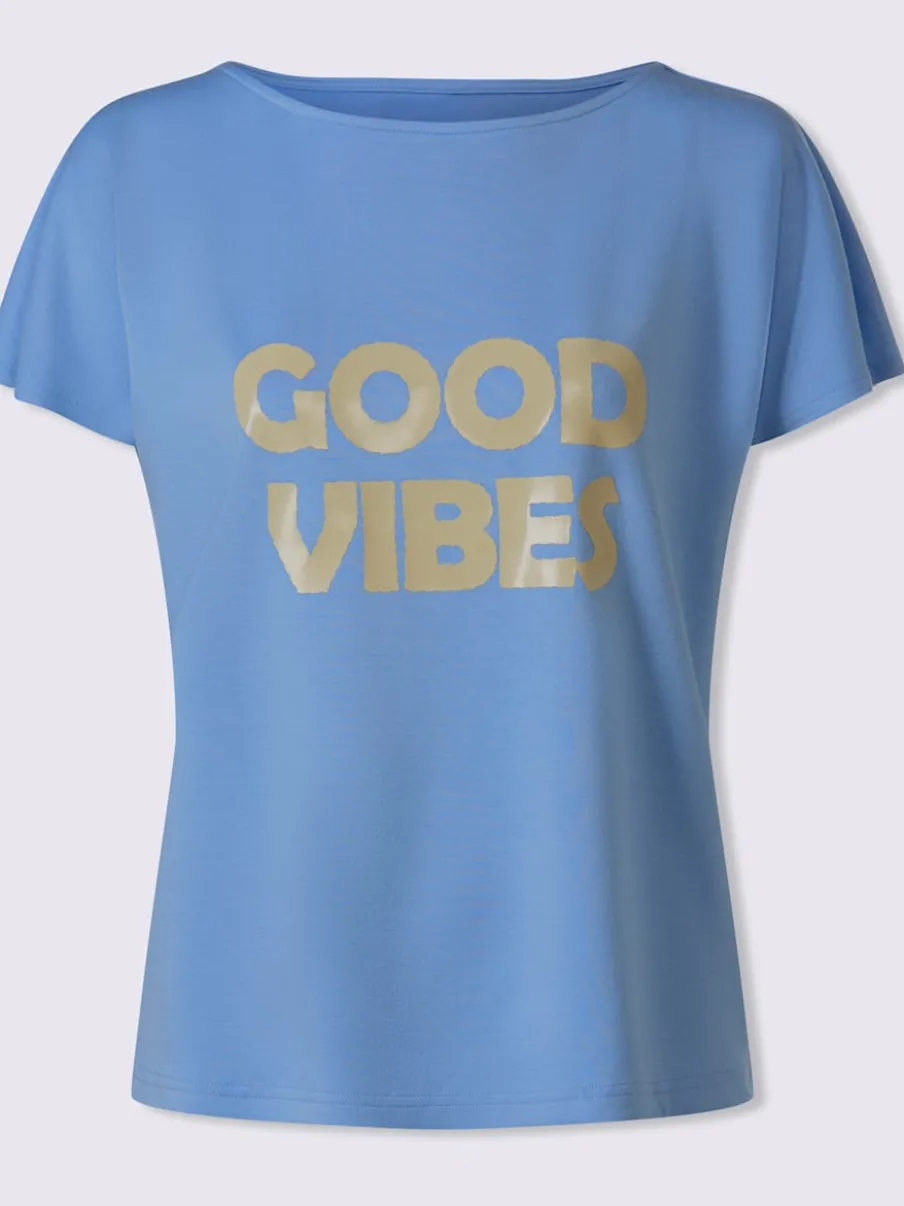 T-shirt à encolure en U avec inscription et manches courtes