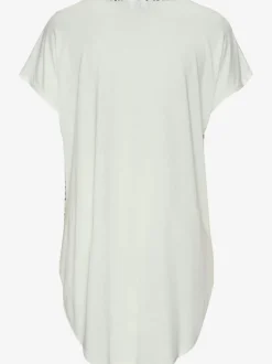 T-shirt à encolure en V avec bordure et matière tissée devant