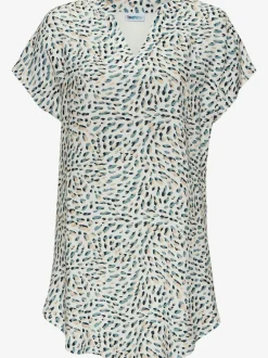 T-shirt à encolure en V avec bordure et matière tissée devant