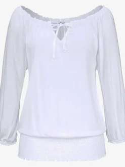 T-shirt à encolure extensible et manches 3/4 volantées
