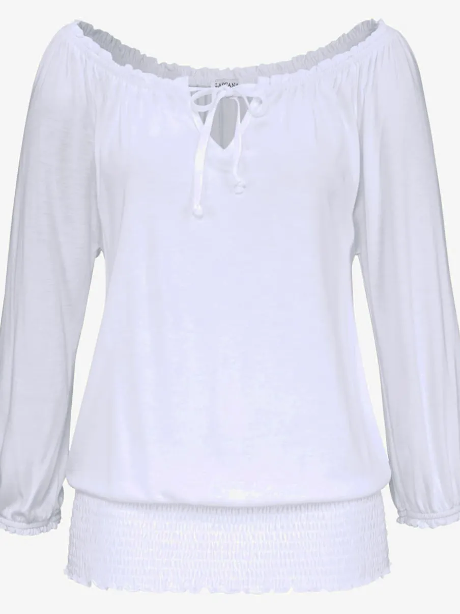 T-shirt à encolure extensible et manches 3/4 volantées