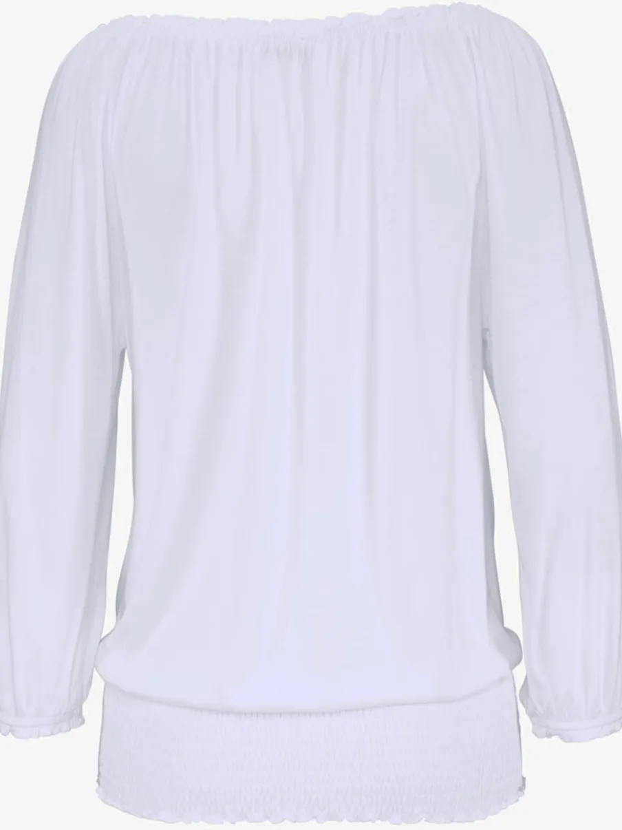 T-shirt à encolure extensible et manches 3/4 volantées