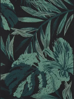 T-shirt à encolure large à motifs feuilles et manches courtes