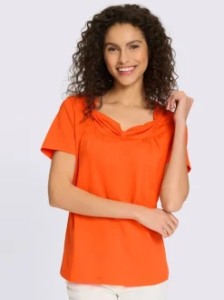 T-shirt à encolure raffinée avec fronces et manches courtes