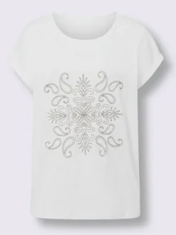 T-shirt à encolure ronde avec broderie ornementale et manches courtes
