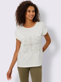 T-shirt à encolure ronde avec broderie ornementale et manches courtes