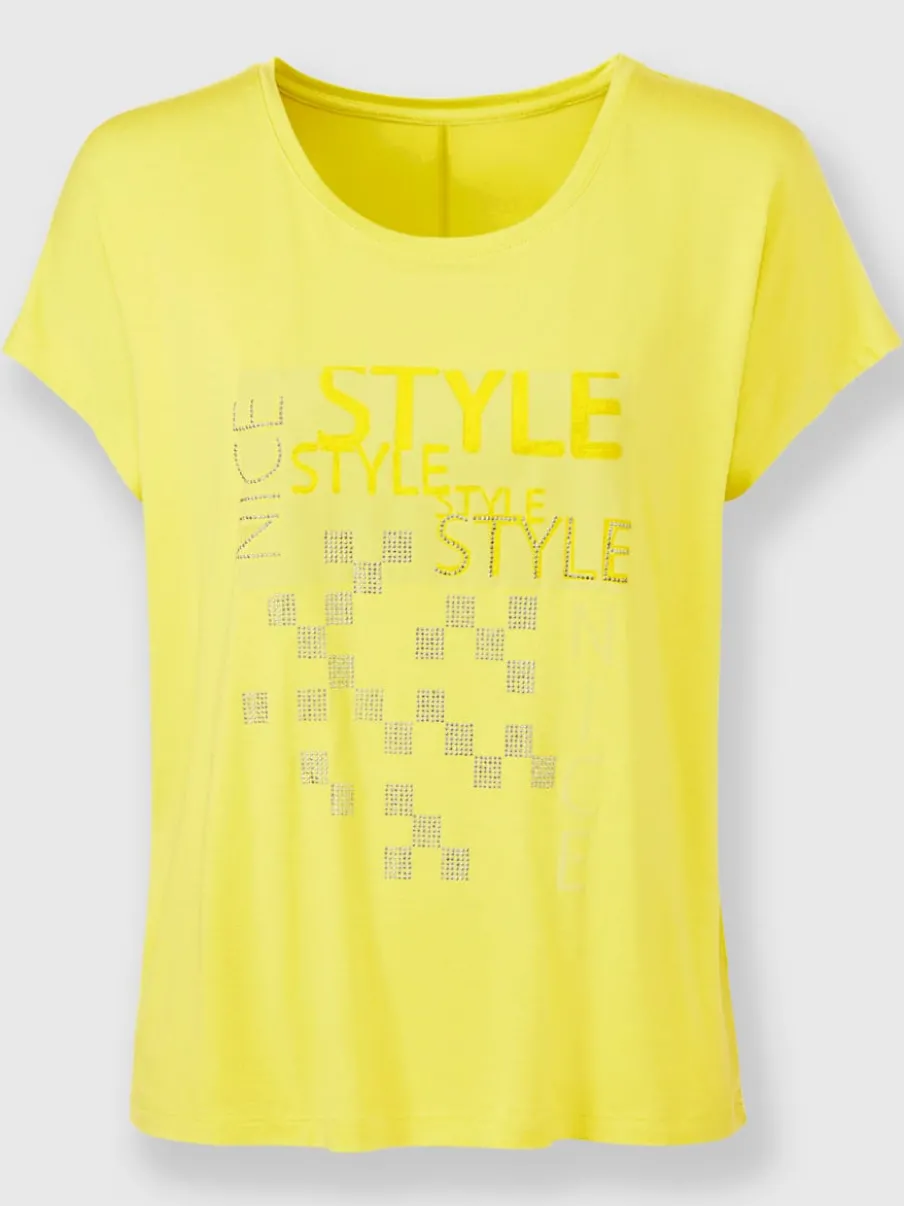 T-shirt à encolure ronde avec imprimé graphique et pierres