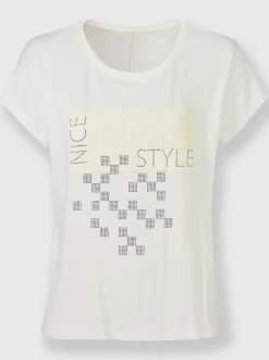 T-shirt à encolure ronde avec imprimé graphique et pierres