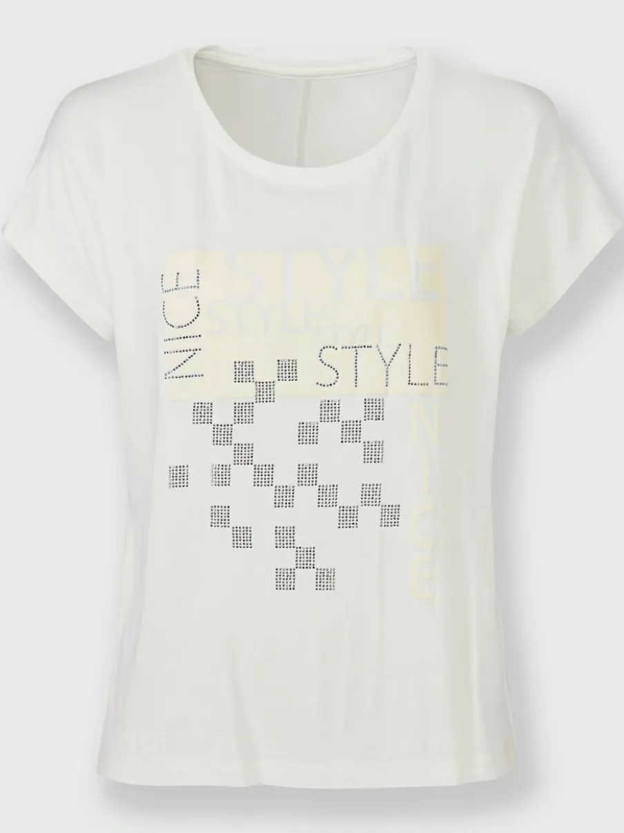 T-shirt à encolure ronde avec imprimé graphique et pierres