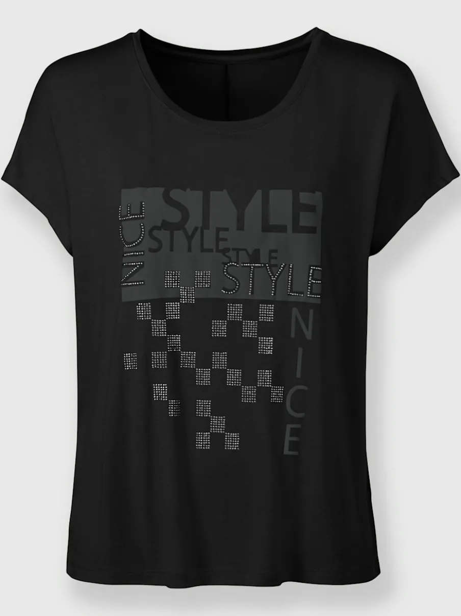 T-shirt à encolure ronde avec imprimé graphique et pierres