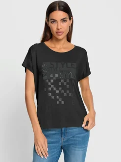T-shirt à encolure ronde avec imprimé graphique et pierres