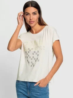 T-shirt à encolure ronde avec imprimé graphique et pierres