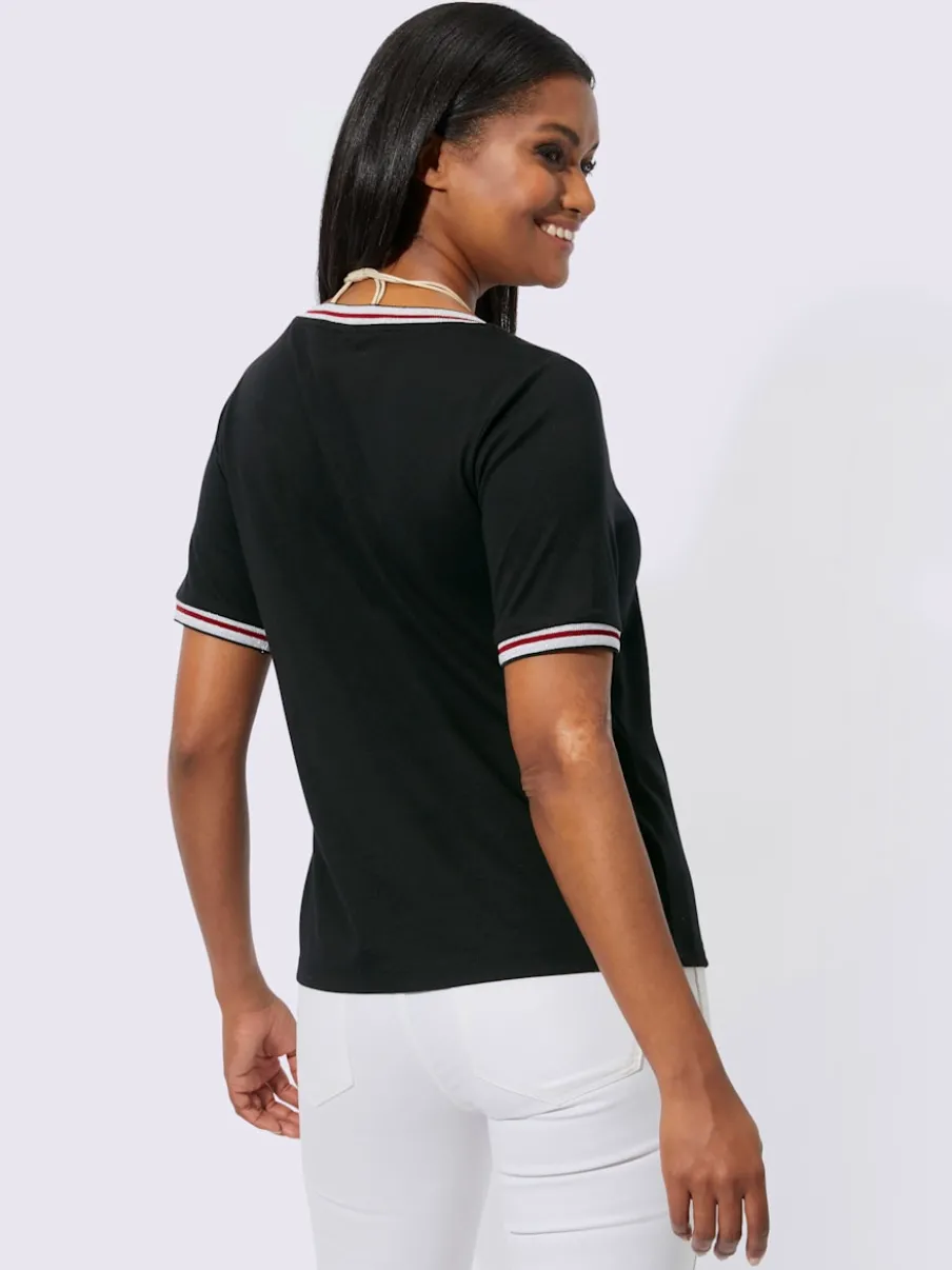 T-shirt à encolure ronde avec imprimé graphique et bords-côtes brillants