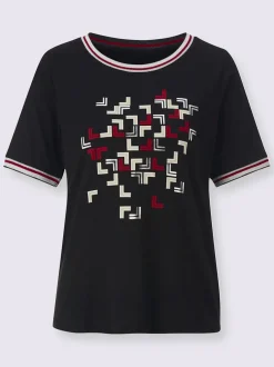 T-shirt à encolure ronde avec imprimé graphique et bords-côtes brillants
