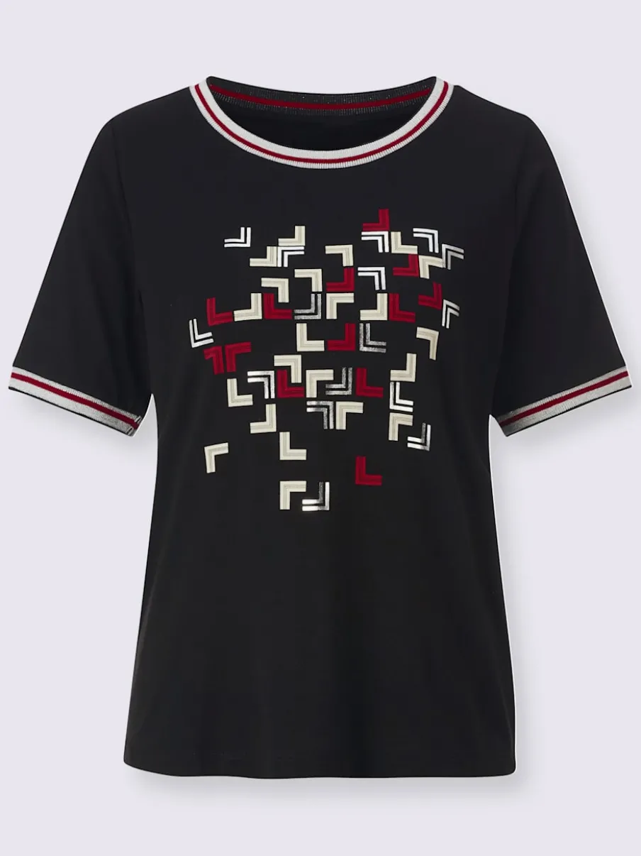 T-shirt à encolure ronde avec imprimé graphique et bords-côtes brillants
