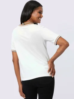 T-shirt à encolure ronde avec imprimé graphique et bords-côtes brillants