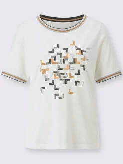 T-shirt à encolure ronde avec imprimé graphique et bords-côtes brillants