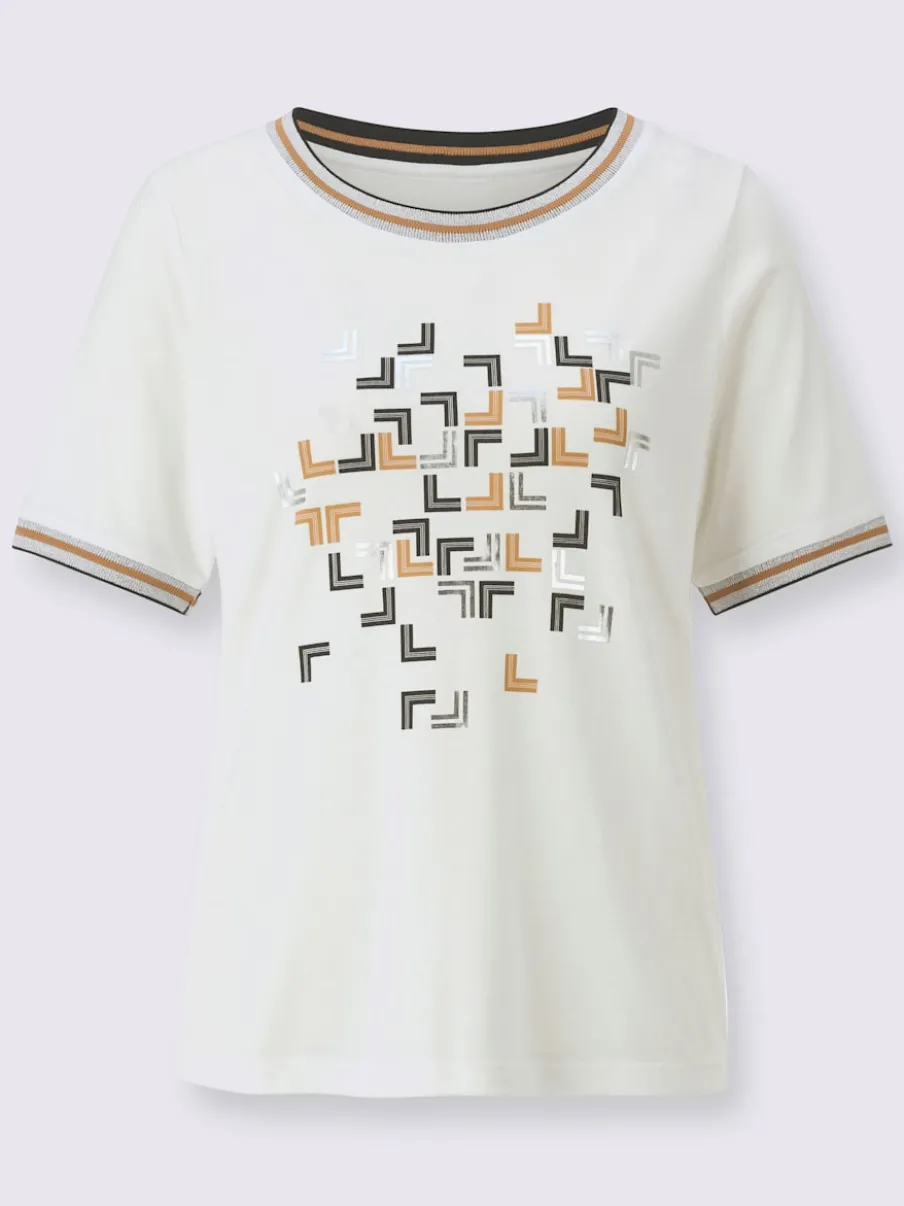 T-shirt à encolure ronde avec imprimé graphique et bords-côtes brillants