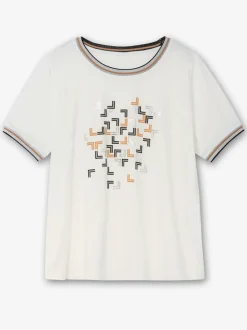 T-shirt à encolure ronde avec imprimé graphique et bords-côtes brillants