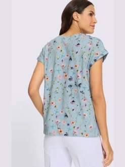 T-shirt à encolure ronde avec imprimé floral en flammé