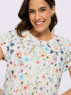 T-shirt à encolure ronde avec imprimé floral en flammé