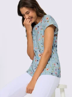 T-shirt à encolure ronde avec imprimé floral en flammé