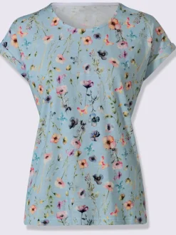 T-shirt à encolure ronde avec imprimé floral en flammé