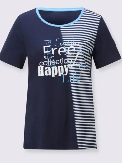 T-shirt à encolure ronde avec imprimé bicolore et rayures