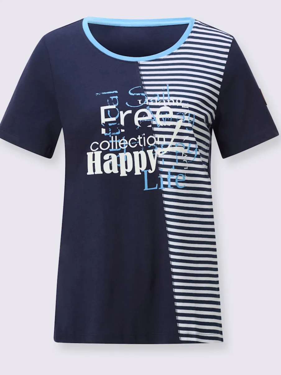 T-shirt à encolure ronde avec imprimé bicolore et rayures