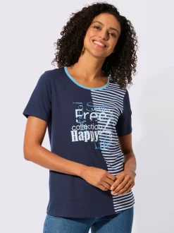 T-shirt à encolure ronde avec imprimé bicolore et rayures